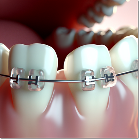 Крупный план керамических брекетов на зубах в современной стоматологической клинике, модель с частичной улыбкой, тёплый мягкий свет, акцент на прозрачных замках — незаметных и эстетичных.</p>