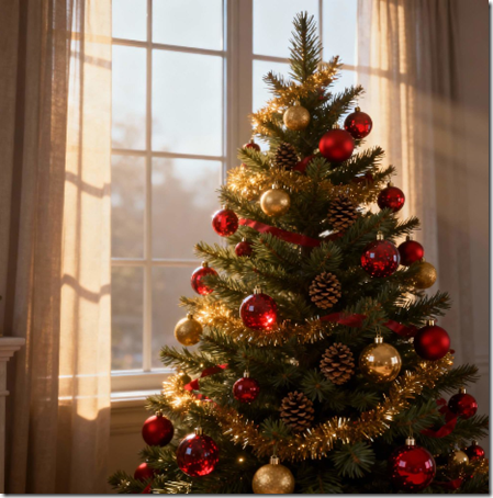 Русская елка в новогоднем убранстве в типичном российском доме